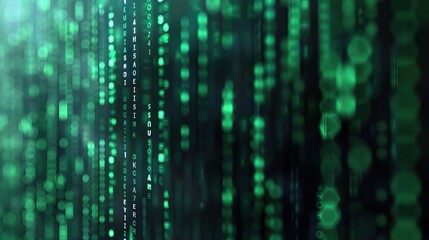 Abstract green digital code in matrix style creating a futuristic background for technology and innovation.