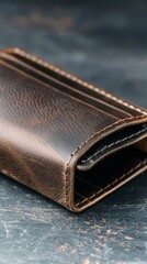Closeup of a brown leather wallet with a worn, distressed finish.