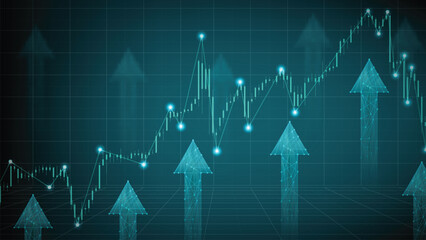 abstract background of stock market Polygon wireframe and candle stick on graph chart