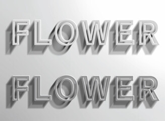立体的な英文字のイラスト、立体的なFLOWERの文字、3dフォント文字のイラスト、背景グラデーション
