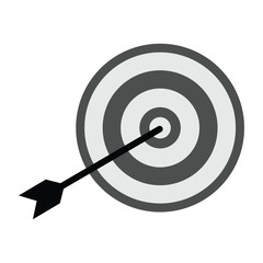 Arrow and target icon in grey scale isolated on white background.