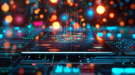 A digital tablet displaying network diagrams for internet connectivity