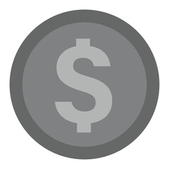 Dollar sign coin icon in grey scale isolated on white background.