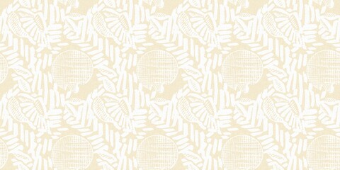 Modern white on cream lace effect wedding border texture. Soft tonal linen openwork block print with subtle hand drawn lattice damask printed fabric banner edge trim. 