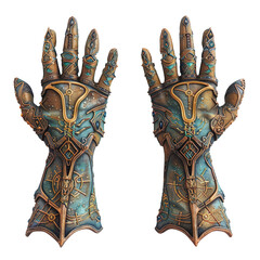 A pair of enchanted gloves with runes on transparent background
