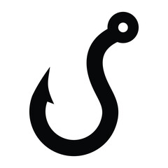 Fish hook icon in grey scale isolated on white background.