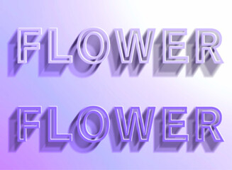 立体的な英文字のイラスト、立体的なFLOWERの文字、3dフォント文字のイラスト、背景グラデーション