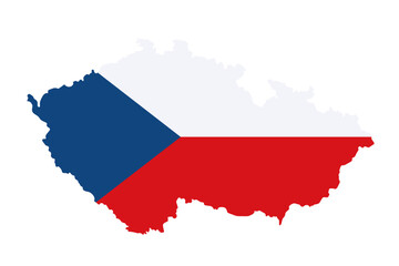 Czech Republic map of national flag colors isolated on white background. Country border, blank contour. Vector clipart for banner backdrop design, geographic, travel, czech events illustration.