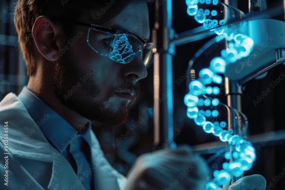Aufkleber A scientist in a lab coat and glasses studying an object