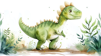 Cute Baby Dinosaur watercolor illustration style. Baby animals for nursery, baby shower, banners and birthday poster decoration