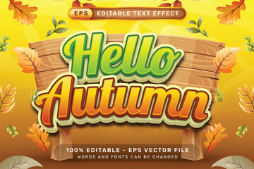 hello autumn 3d text effect and editable text effect with autumn leaves illustration	