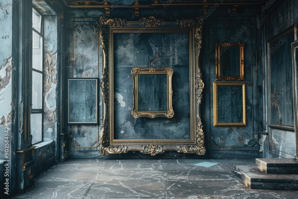 Poster a simple room with a large mirror on the wall, great for interior design or architecture shots