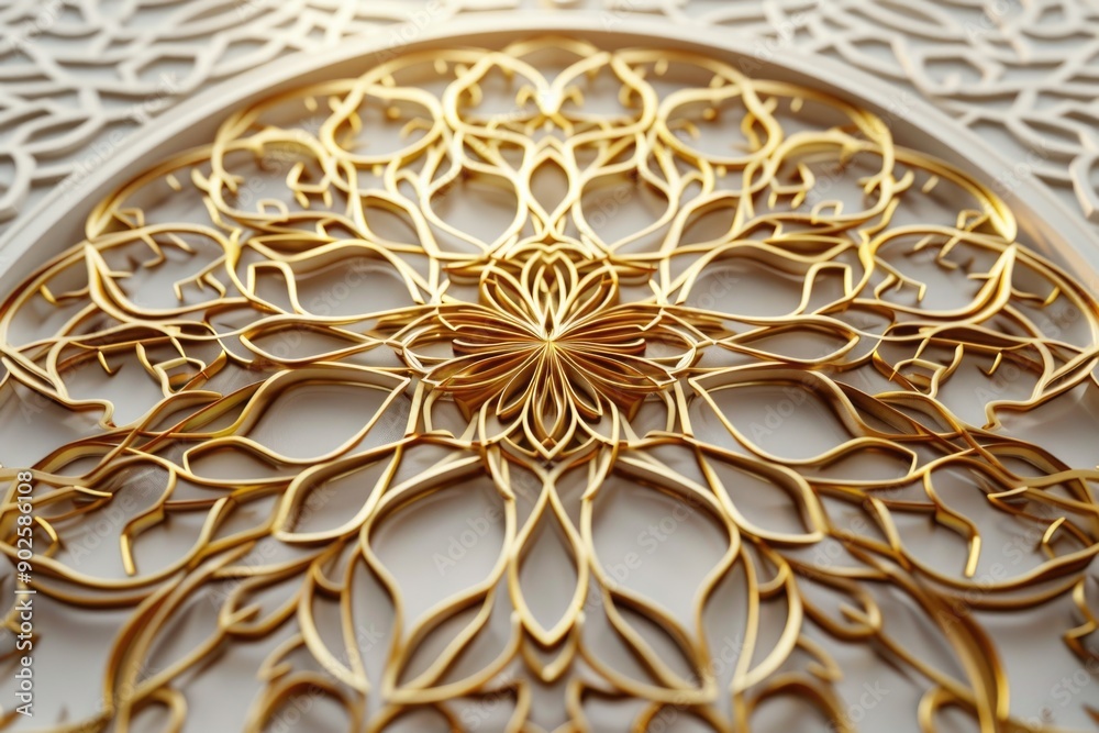 Poster a golden plate featuring a circular pattern