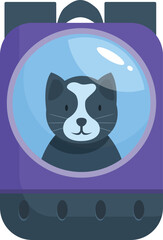 Cartoon space backpack carrying a black and white cat inside