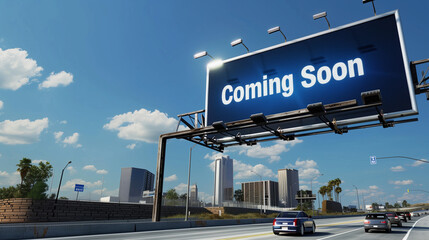 Blue "Coming Soon" Billboard Over Highway