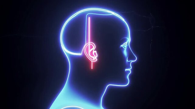 Gray Head with Neon Lines and Tinnitus or Ear Pain