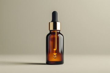 Fototapeta premium A brown glass bottle containing a single drop of liquid, perfect for illustrations and designs related to chemistry, science, or pharmaceuticals
