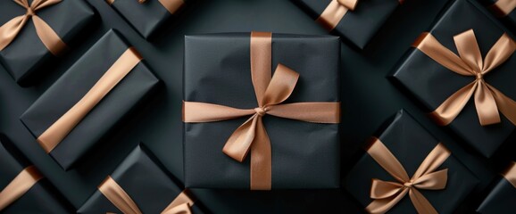 Black Gift Boxes And An Empty Frame, A Black Friday Background Creating A Dramatic And Sophisticated Look