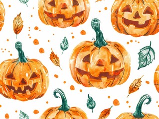 Hand-drawn pumpkin illustrations with orange and green doodles