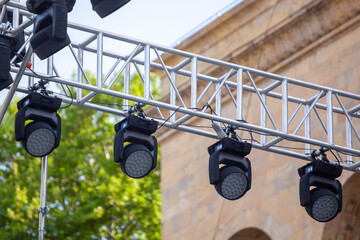 Spotlights over the stage in front of the Georgian parliament