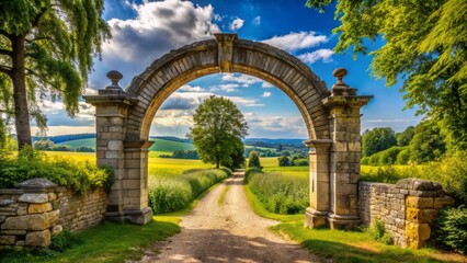 Fototapeta premium Elegant archway citing ancient history in a serene and peaceful countryside landscape.
