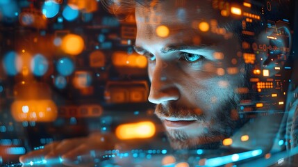 Futuristic Entrepreneur Working on Innovative Tech Startup Device