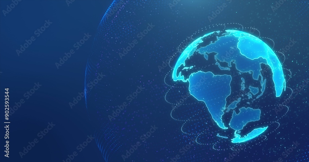 Wall mural digital earth made up of dots. global network and digital data technology concepts.