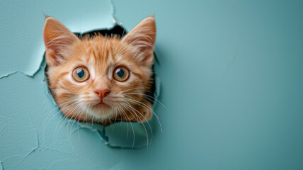 A Kitten Peeking through a Paper Wall