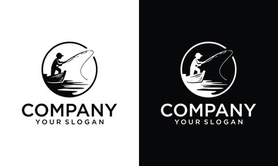Creative A Little boy fishing in the Lake/River logo design vector