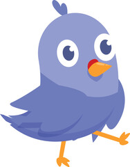 Cartoon blue bird walking happily, perfect for projects related to nature, animals, and children's illustrations