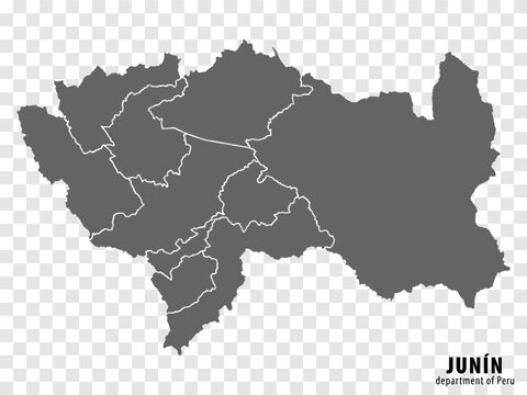 Blank map Department Junin of Peru. High quality map Department  of Junin  with districts on transparent background for your web site design, logo, app, UI.  Republic of Peru.  EPS10.