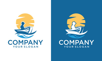 Creative A Little boy fishing in the Lake/River logo design vector