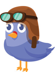 Cartoon blue bird wearing brown aviator helmet and goggles is looking up © nsit0108