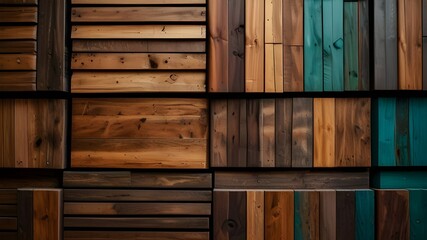 Wood aged art architecture texture abstract block stack on the wall for background, Abstract colorful wood texture for backdrop Generative Ai	