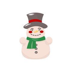 Vector clipart of a cute snowman in a top hat and scarf. Christmas character, winter decoration In cartoon style. Stock vector illustration