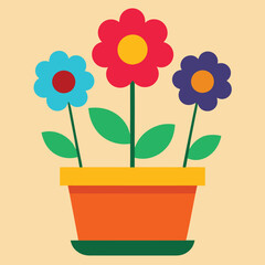 Vector illustration of a flower pot full of flowers. Flowers of different colors. Florist and garden.