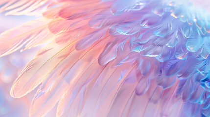 Fototapeta premium Close-up of pastel butterfly wings, showcasing a soft and dreamy abstract texture with pink and blue hues
