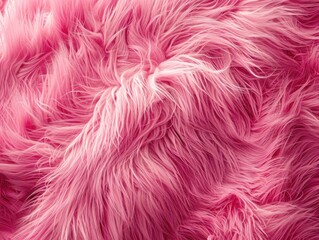 A pink fuzzy fur texture with a pink background. The fur is very soft and fluffy. The pink color gives the image a warm and cozy feeling