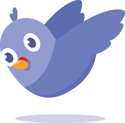 Cartoon blue bird flying with its wings spread out, evoking joy and freedom