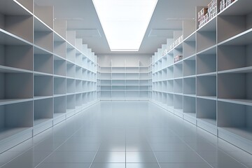Obraz premium 3D illustration of empty store shelves, Generative AI.