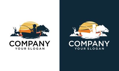 Creative A Little boy fishing in the Lake/River logo design vector