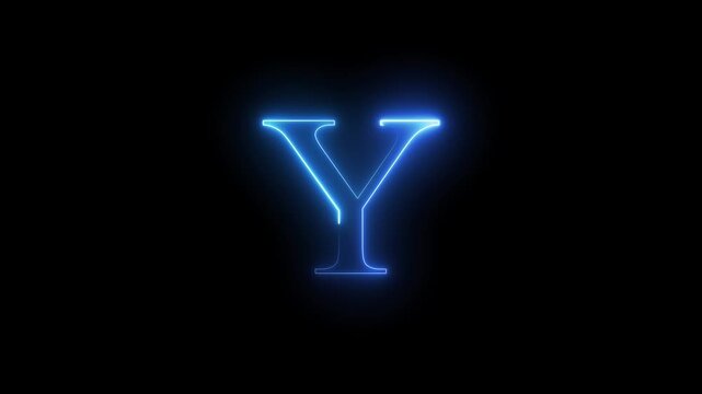 Glowing neon effect capital letter sign icon animation and neon alphabet symbol on black background.