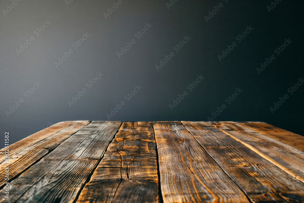 Aufkleber empty rustic wooden tabletop with gray wall background providing copy space for product placement