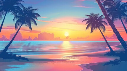 Obraz premium Beautiful Sunset Beach as the backdrop to tourism. Tropical Vacation Spot, Generative AI.