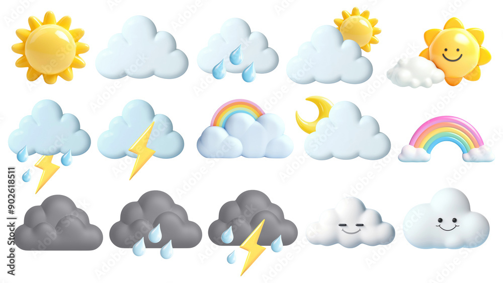 Canvas Prints png 3d weather element set, transparent background
