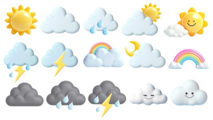 PNG 3D weather  element set, transparent background