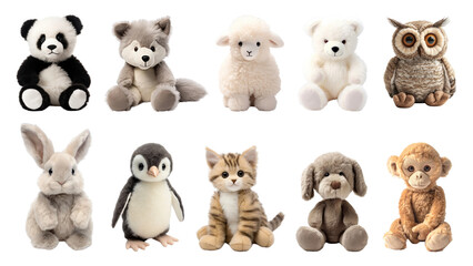 Animal plush doll png element set, transparent background