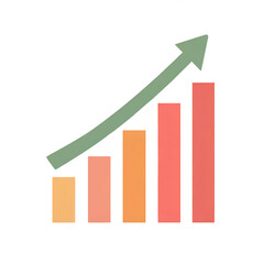 An illustration of growth with a rising arrow and colorful bar graph, representing successful business progress and financial increase.