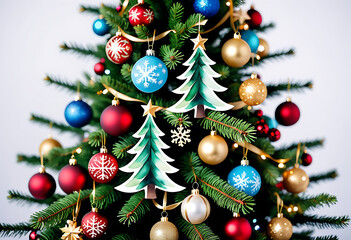 watercolor christmas tree decorations white background high resolution high details vibrant