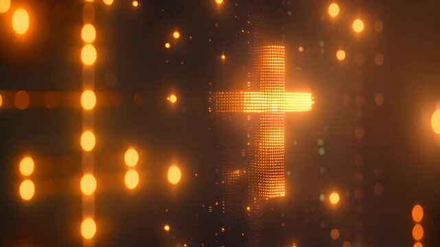 Digital Christian cross god Jesus Christ technological background religion illustration modern computer internet religious shining glowing data science accessible Bible spiritual cyberspace